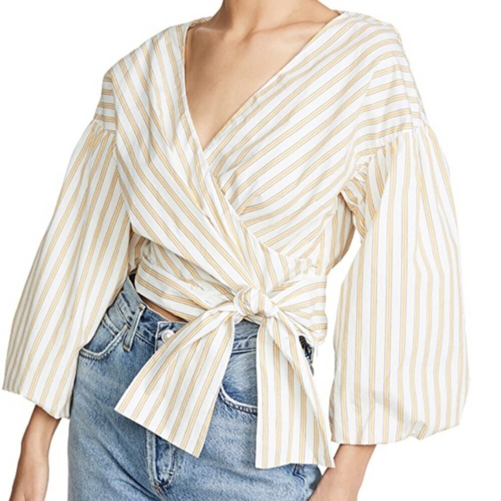 Derek Lam 10 Crosby striped bell sleeve crop top tie waist nautical sailor XS